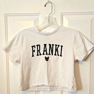 Franki, Francesca's, Sz 08, Crop Top, T-shirt Short Sleeve Tee, White, Logo